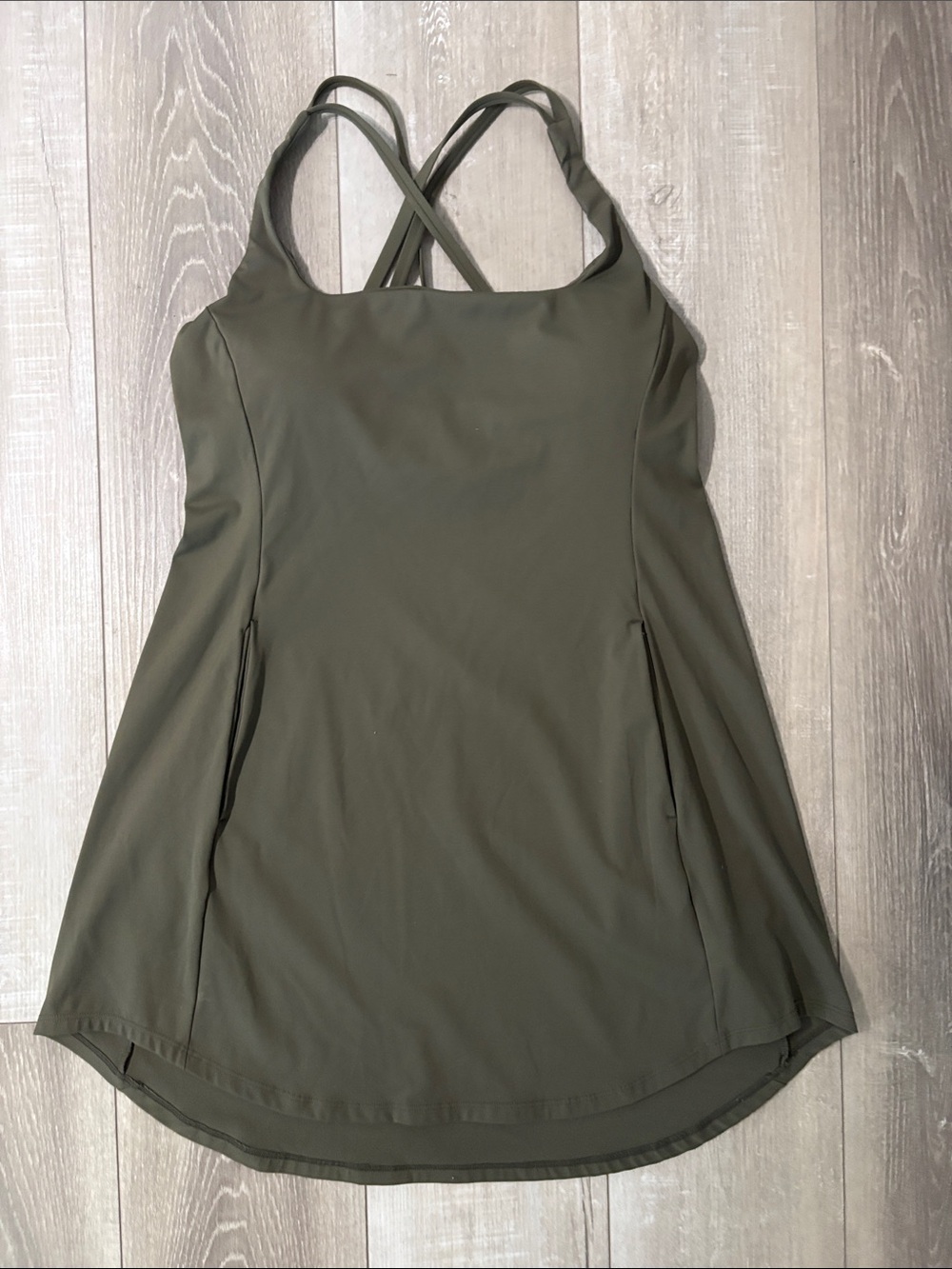 HALARA Olive Green Mini Dress with Strappy Back